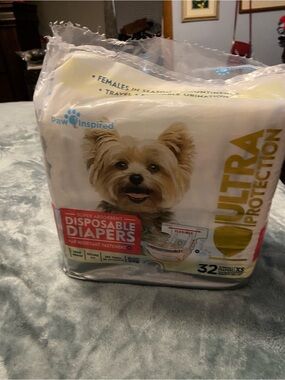 Inspire Disposable Dog Diapers - White, Gold, Red Accents open 30 count